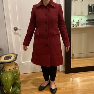 J. Crew Sz 8 Cranberry Double Cloth Top Coat with Thinsulate